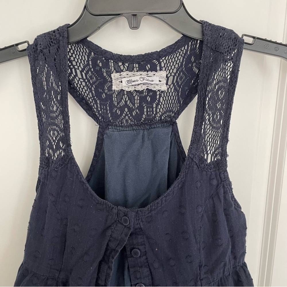 Classic T-Shirts Navy Blue Lace Layered Tank Top Size S - Picture 3 of 11